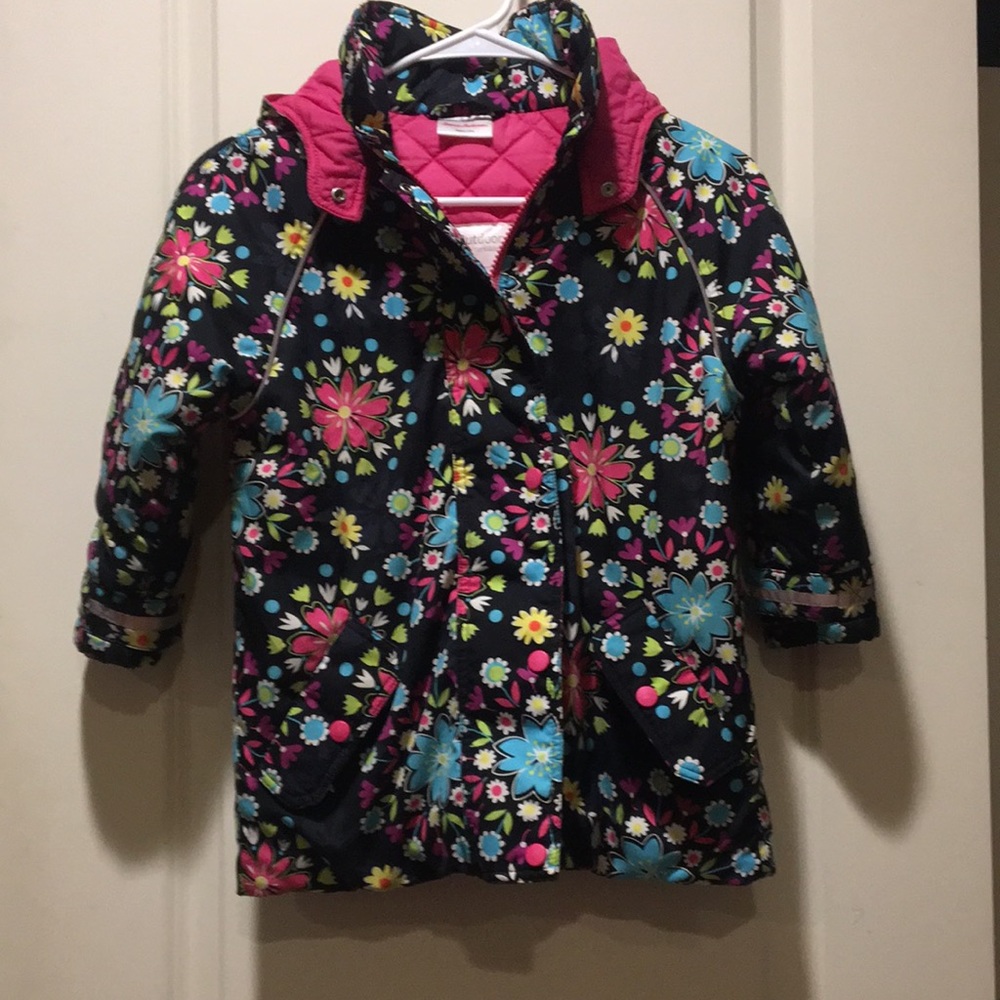 Like New! Hanna Andersson girls zip up Floral winter coat jacket Size 110/size 5